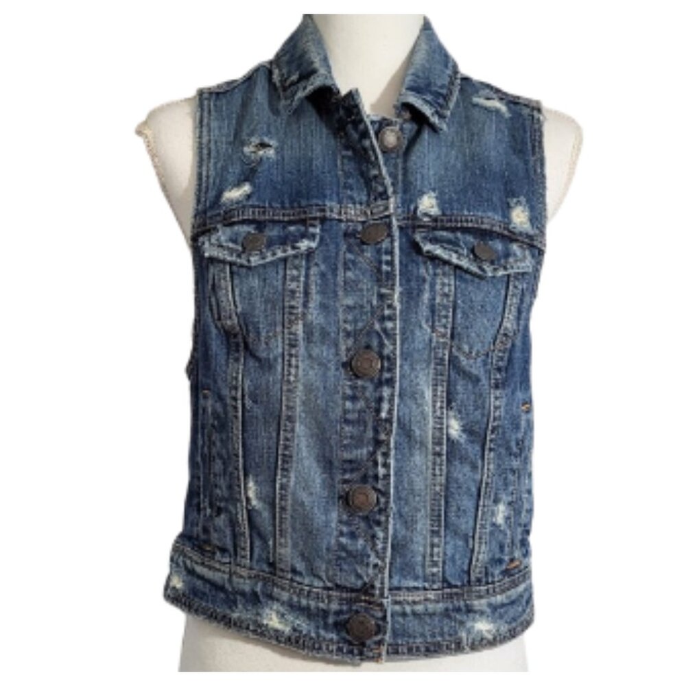 AMERICAN EAGLE Distressed Denim 100% Cotton Blue Jean Vest - Women's Size M